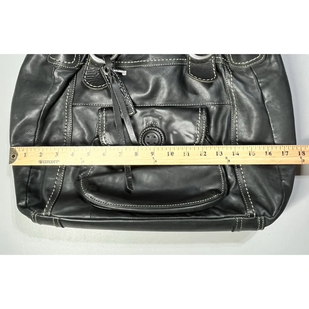 Fossil Leather Handbag Shoulder Tote Bag Black Large Braided Straps Key Charm - Picture 9 of 16